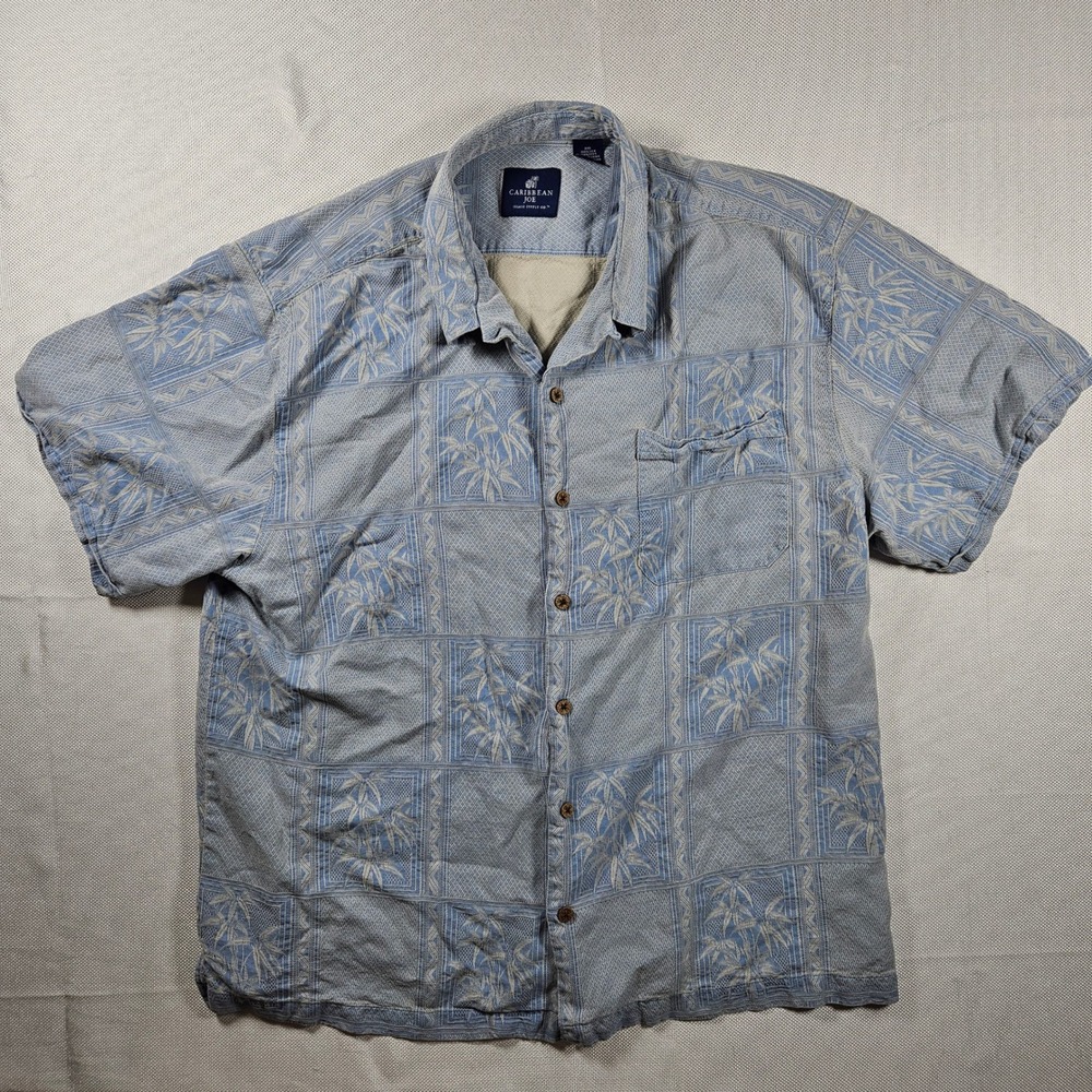 Caribbean Joe Silk Bamboo Print Short Sleeve Button Up Shirt Top Men's‎ XXL